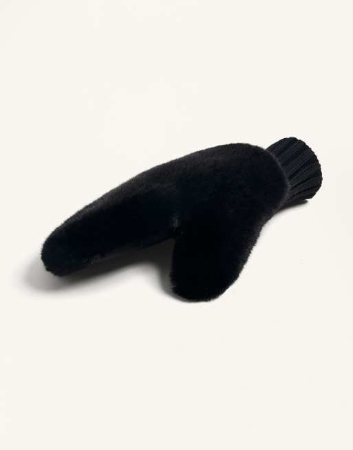 OYSHO - Manopole in pelliccia sintetica nere con polsini elasticizzati, 3 di 3
