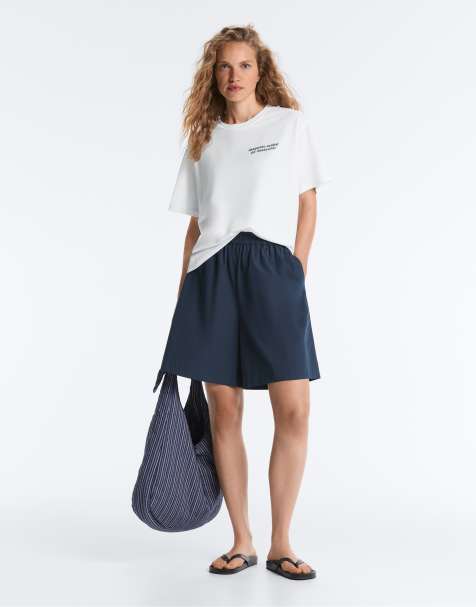 OYSHO - Marineblå bermudashorts i 100% bomuld - view 1