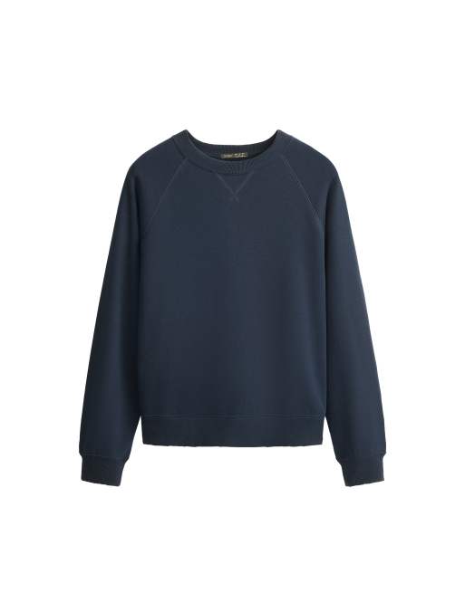 OYSHO Marl cotton-blend fleece crew-neck sweatshirt in navy, 6 of 6