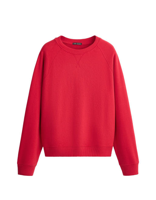 OYSHO Marl cotton-blend fleece crew-neck sweatshirt in red, 6 of 7