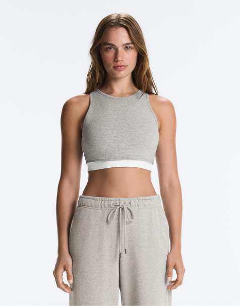 OYSHO Marl overlay halterneck tank top in grey melange - view 1