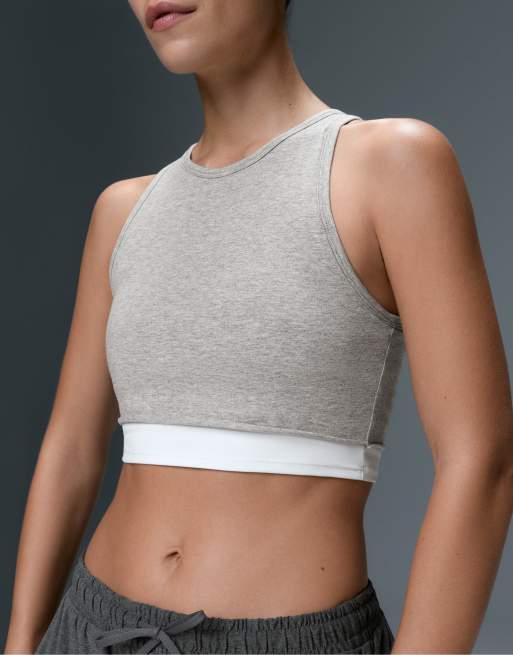 OYSHO Marl overlay halterneck tank top in grey melange, 3 of 7
