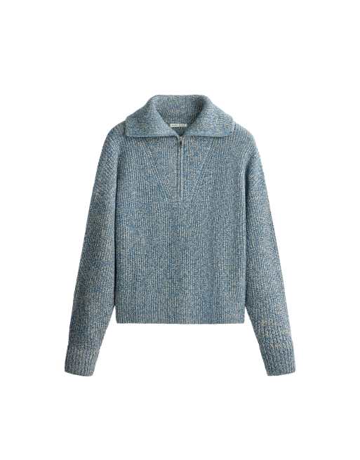 OYSHO Marled knit jumper with half zip in grey-blue, 5 of 5