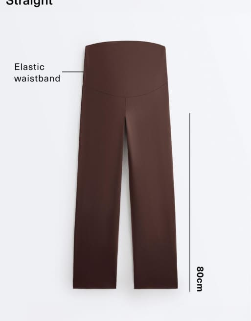 OYSHO Maternity - Comfortlux - Mørkebrune bukser med lige ben, 6 af 7