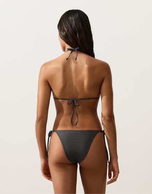 OYSHO Medium-coverage bleached effect jacquard tie bikini briefs in washed anthracite, 4 of 4