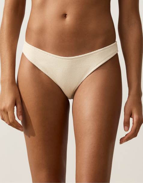 OYSHO Medium-coverage u-cut crinkle bikini briefs in ecru - view 1