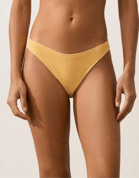 OYSHO Medium-coverage u-cut crinkle bikini briefs in yellow - view 1