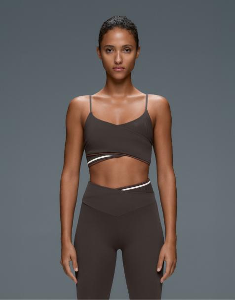 OYSHO Medium support comfortlux crossover rib sports bra in grey brown - view 1