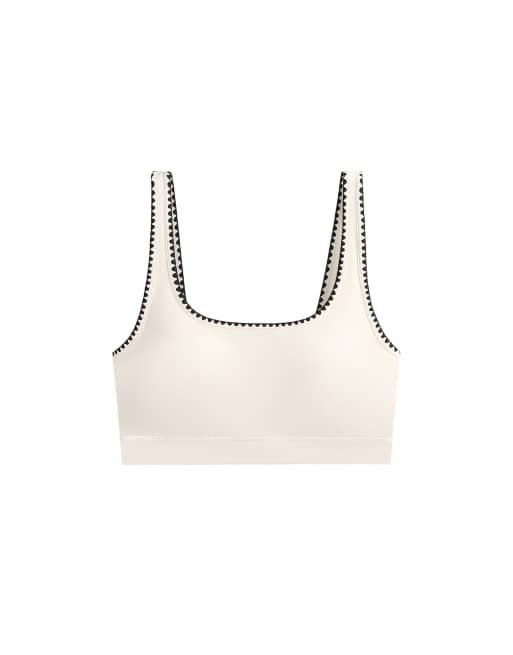 OYSHO Medium-support comfortlux sports bra with contrast seams in pale ecru, 5 of 7