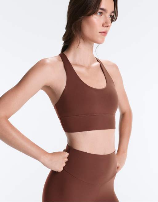 OYSHO Medium-support comfortlux sports bra with cups in brown, 6 of 7