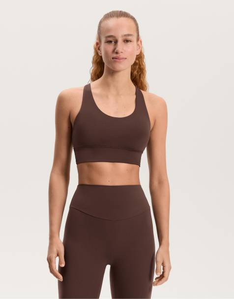 OYSHO Medium-support comfortlux sports bra with cups in dark brown