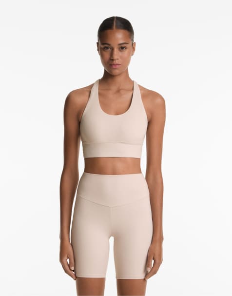 Oysho Medium-support comfortlux sports bra with cups in mink - view 1
