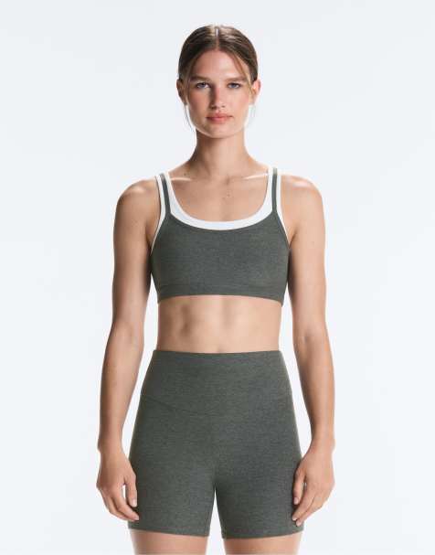 OYSHO Medium-support rib overlay sports bra in dark grey - view 1