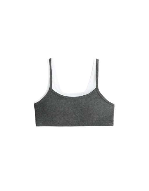 OYSHO Medium-support rib overlay sports bra in dark grey, 5 of 7