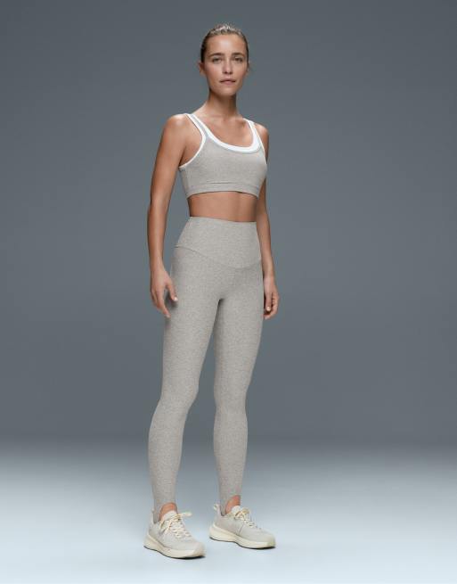OYSHO Medium-support rib overlay sports bra in grey melange, 2 of 7