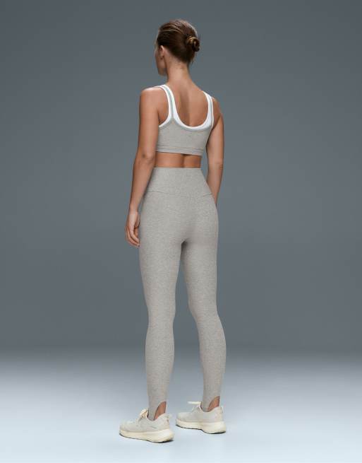 OYSHO Medium-support rib overlay sports bra in grey melange, 4 of 7