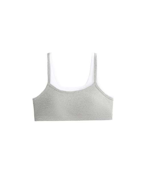 OYSHO Medium-support rib overlay sports bra in grey melange, 6 of 7
