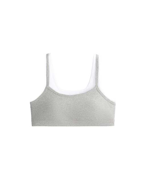 OYSHO Medium-support rib overlay sports bra in grey melange, 7 of 7