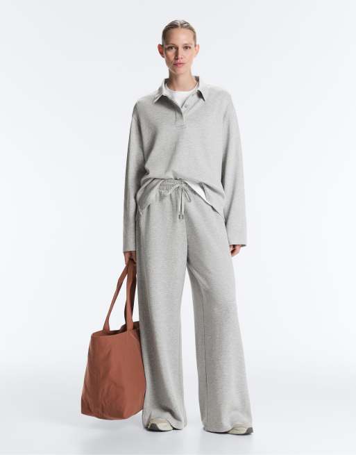 OYSHO Mélange piqué long-sleeve polo shirt in grey melange, 2 of 4
