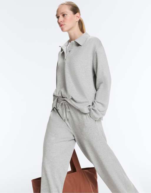 OYSHO Mélange piqué long-sleeve polo shirt in grey melange, 3 of 4