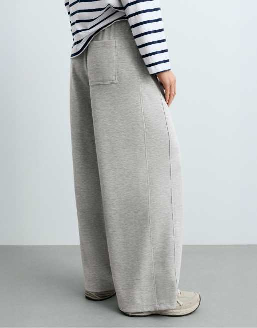 OYSHO Melange piqué straight-leg trousers in grey melange, 4 of 6
