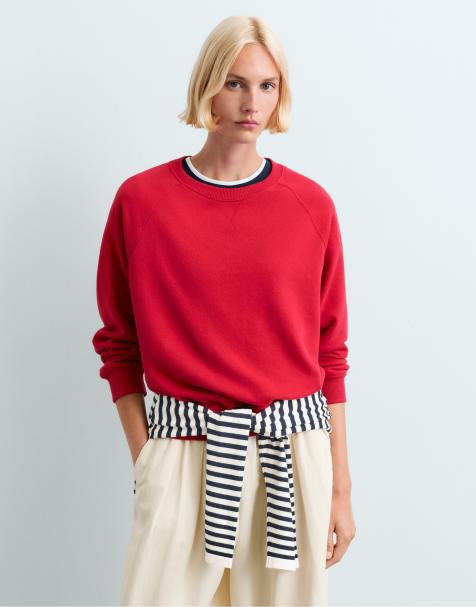 OYSHO melerad sweatshirt i bomullsblandad fleece med rund halsringning i rött - view 1