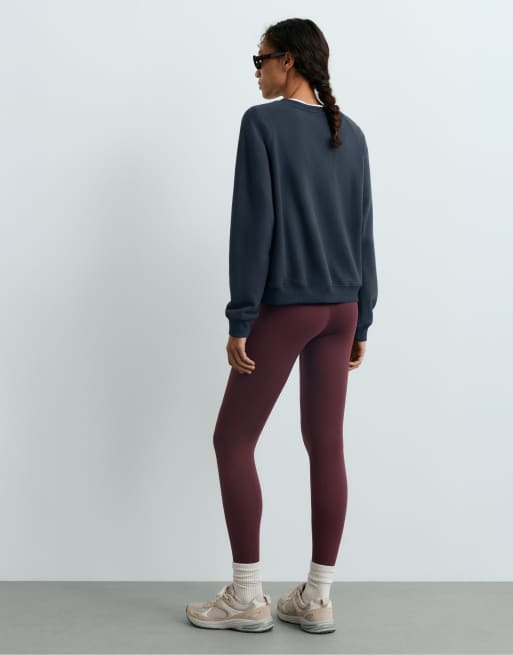 OYSHO melerad sweatshirt i bomullsmix med rund halsringning i navy, 4 av 5