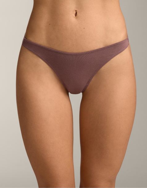 OYSHO – Mellanbeige, melerade stringtrosor i bomullsmix med logga, 3-pack - view 1