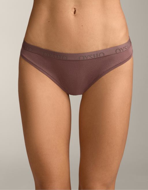 OYSHO – Mellanljusbeige, melerade, klassiska trosor i bomullsmix med logga, 3-pack, 2 av 4
