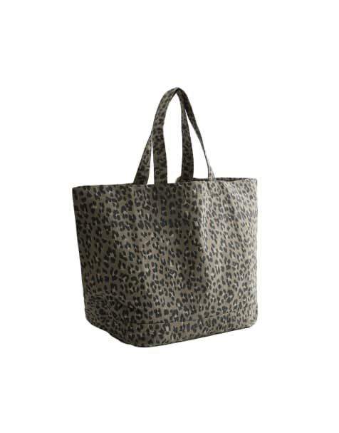 OYSHO - Mellemgrøn shoppertaske med leopardprint - view 1
