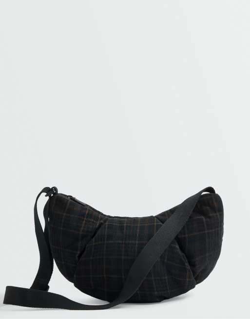 OYSHO Micro-corduroy crossbody bag with checked print in washed anthracite, 2 of 5