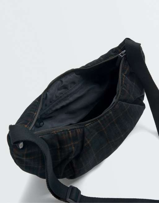 OYSHO Micro-corduroy crossbody bag with checked print in washed anthracite, 3 of 5