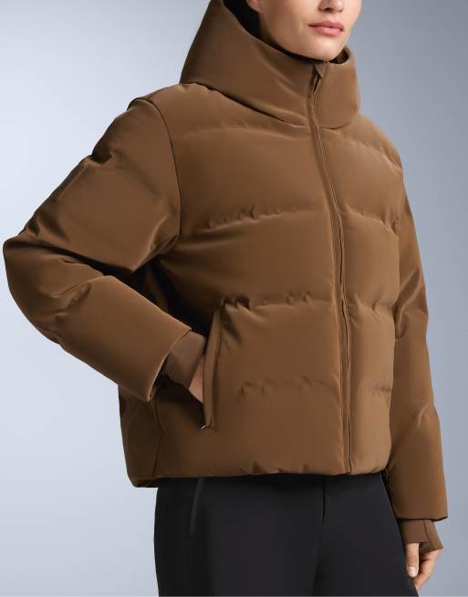 OYSHO Minardi piume ski water-resistant satin padded down jacket in yellow, 3 of 4