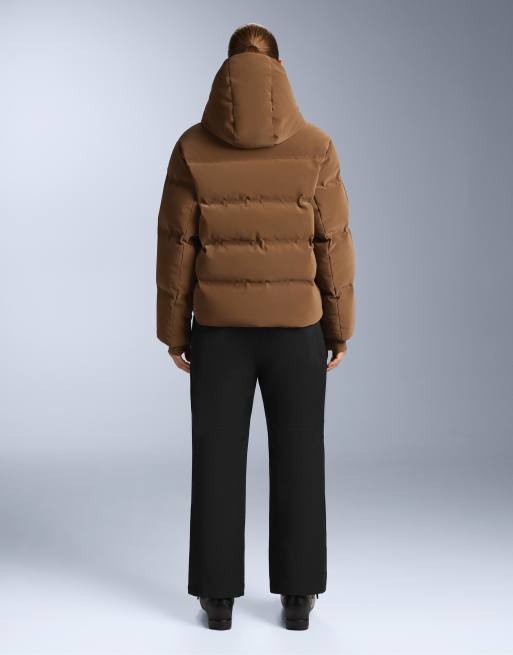 OYSHO Minardi piume ski water-resistant satin padded down jacket in yellow, 4 of 4