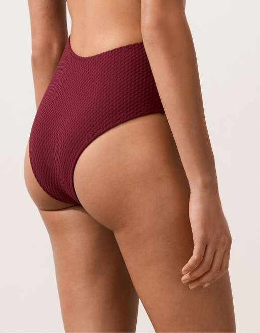OYSHO Mini check jacquard asymmetric trikini in purple, 4 of 4