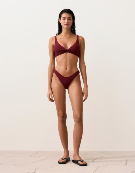 OYSHO Mini check jacquard bikini set in purple - view 1
