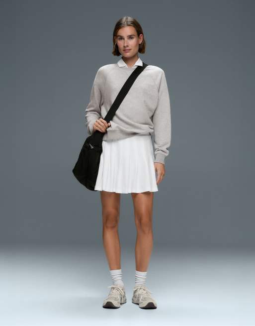 OYSHO mini-jupe plissée en piqué blanc cassé, 2 de 7