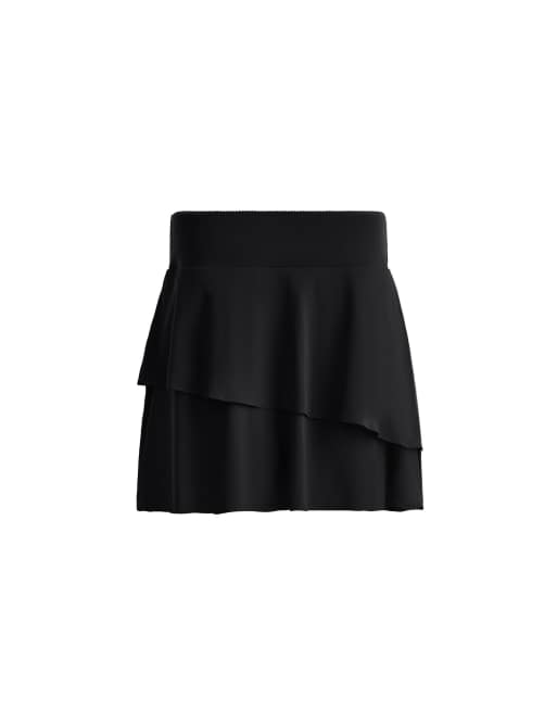 OYSHO - Minigonna a compressione a vita alta con volant nera, 7 di 7