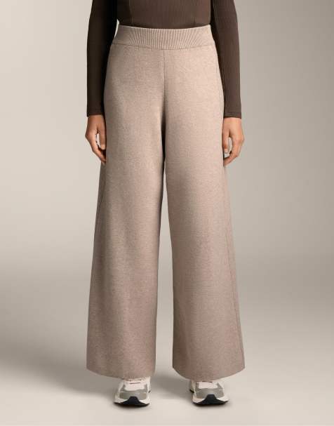 OYSHO – Minkfärgade, stickade byxor med vida ben och ribbad sida - view 1