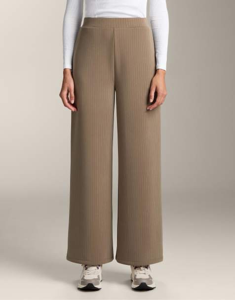 OYSHO – Mockabruna, randiga byxor med raka ben i mjuk modal - view 1