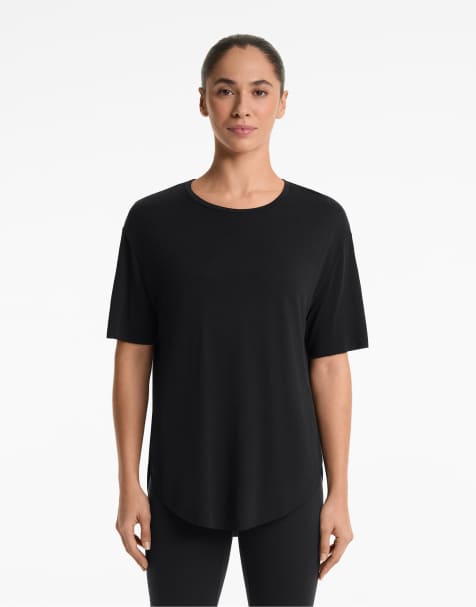 Oysho Modal blend short-sleeved t-shirt in black - view 1