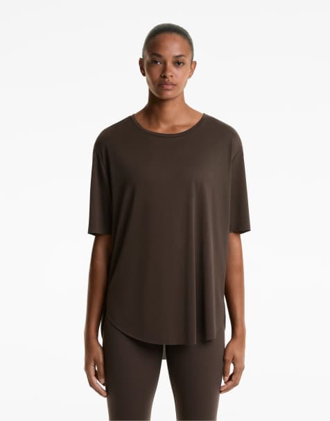 OYSHO Modal blend short-sleeved t-shirt in brown - view 1