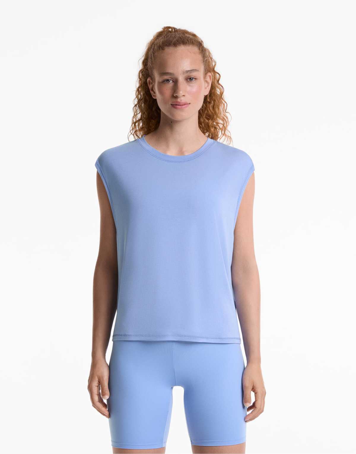 Oysho modal blend sleeveless t-shirt in pale lavender blue