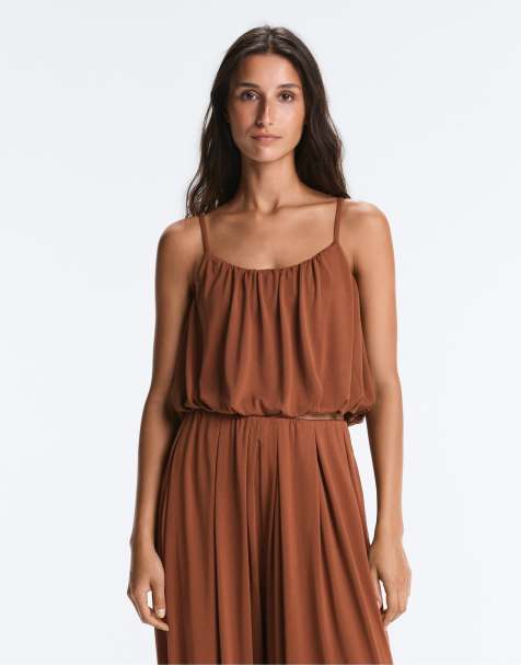 OYSHO Modal blend strappy top in terracotta - view 1