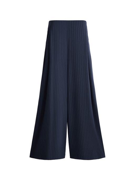 OYSHO Modal pinstripe wide-leg trousers in navy, 4 of 4