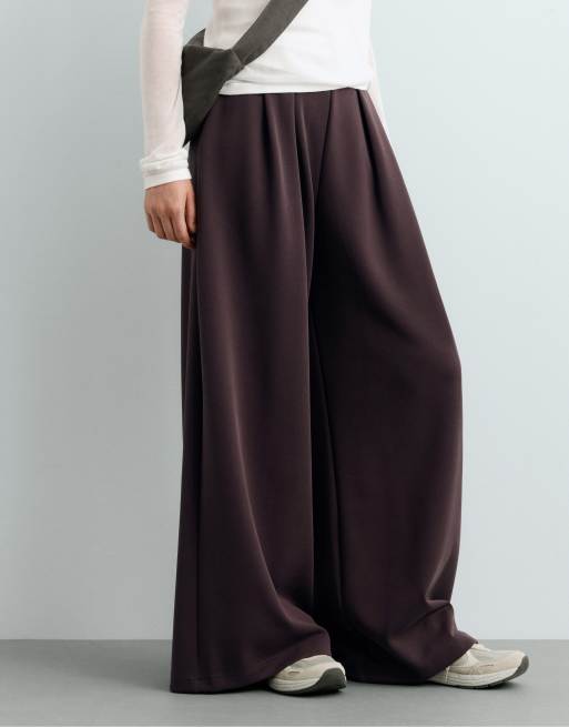 OYSHO Modal-Piqué-Hose mit weitem Bein in purpurbraun, 2 von 7