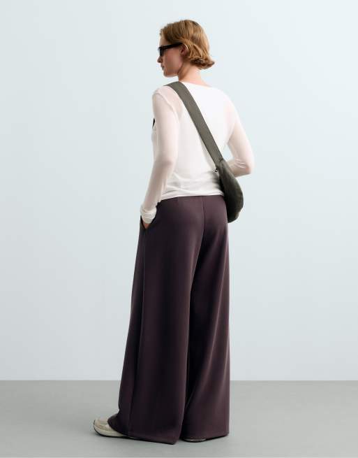 OYSHO Modal-Piqué-Hose mit weitem Bein in purpurbraun, 4 von 7