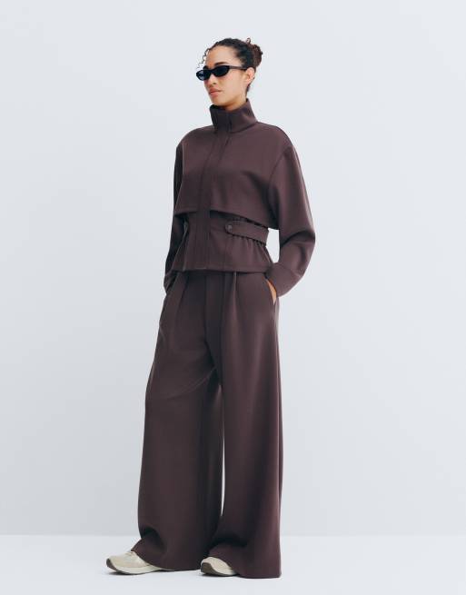 OYSHO Modal-Piqué-Hose mit weitem Bein in purpurbraun, 5 von 7