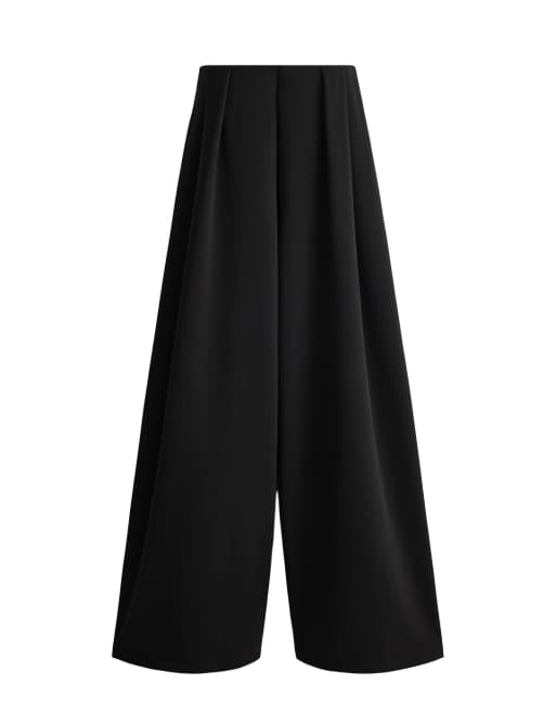 OYSHO Modal piqué wide-leg trousers in black, 5 of 5
