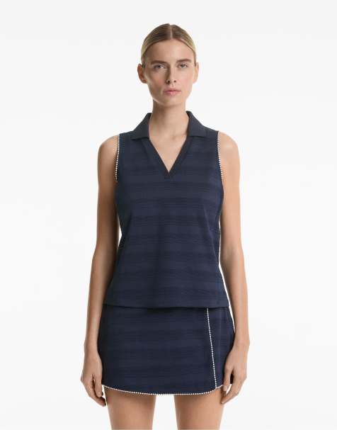 Oysho – Mörkblå, ärmlös pikétröja i jacquard - view 1